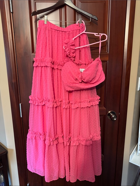 Faeriesty Dresses & Skirts - Hot Pink Ruffled Tiered Maxi Skirt with Matching Crop Top